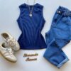 Regata Feminina Canelada Mary Azul Marinho - Fernanda Ramos Store