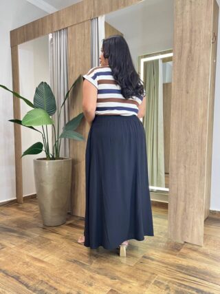 Saia Longa Feminina Plus com Bolsos e Amarração Preta - Fernanda Ramos Store