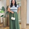 Saia Longa Feminina Plus com Bolsos e Amarração Verde Militar - Fernanda Ramos Store