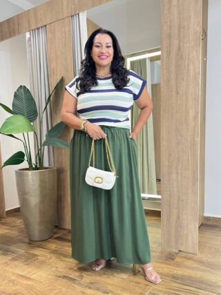 Saia Longa Feminina Plus com Bolsos e Amarração Verde Militar - Fernanda Ramos Store