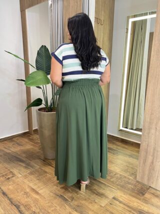 Saia Longa Feminina Plus com Bolsos e Amarração Verde Militar - Fernanda Ramos Store