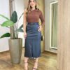 Saia Midi Couro Eco Sindy Fenda Frontal e Zíper Preta - Fernanda Ramos Store