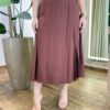 Saia Midi Feminina Joice Elástico na Cintura e Fenda Marrom - Fernanda Ramos Store