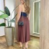 Saia Midi Feminina Joice Elástico na Cintura e Fenda Marrom - Fernanda Ramos Store