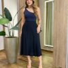Saia Midi Feminina Joice Elástico na Cintura e Fenda Preta - Fernanda Ramos Store