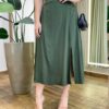 Saia Midi Feminina Joice Elástico na Cintura e Fenda Verde - Fernanda Ramos Store