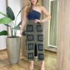 Saia Midi Tricot Modal com Fenda Frontal Estampada Verde - Fernanda Ramos Store