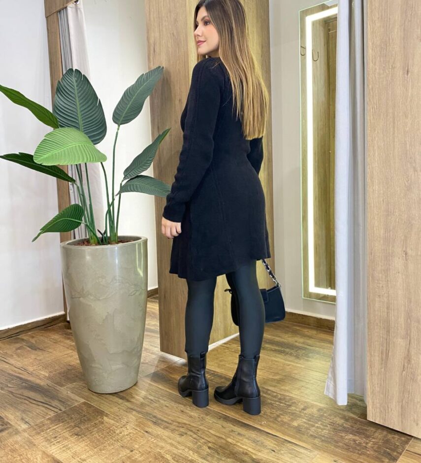 Sobretudo Preto Feminino Tricot - Fernanda Ramos Store