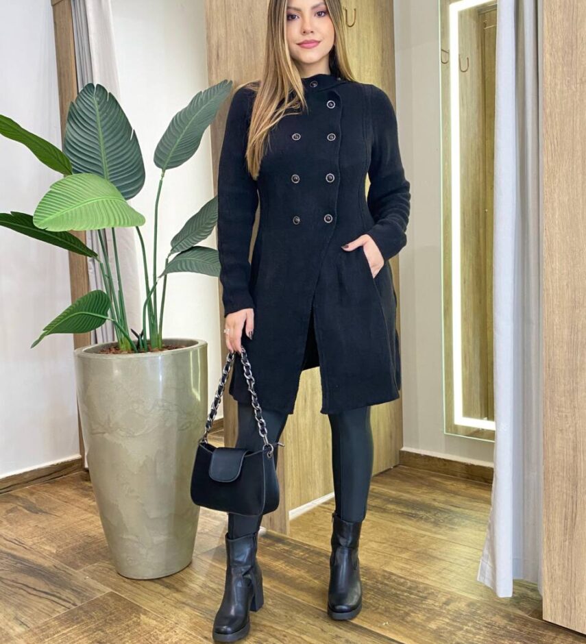 Sobretudo Preto Feminino Tricot - Fernanda Ramos Store