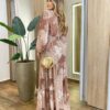 Vestido Amélia Longo sem Bojo Lastex no Punho Estampado Marrom - Fernanda Ramos Store