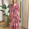 Vestido Amélia Longo sem Bojo Lastex no Punho Estampado Vinho - Fernanda Ramos Store