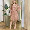 Vestido Feminino Curto Margarida Manga Longa Paisley Bege - Fernanda Ramos Store