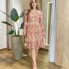 Vestido Feminino Curto Margarida Manga Longa Paisley Bege - Fernanda Ramos Store