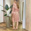 Vestido Feminino Curto Margarida Manga Longa Paisley Bege - Fernanda Ramos Store