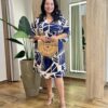 Vestido Feminino Curto Plus Manga 3/4 Estampado - Fernanda Ramos Store