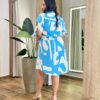 Vestido Feminino Curto Plus Manga Curta com Botões Estampado Azul - Fernanda Ramos Store