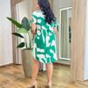 Vestido Feminino Curto Plus Manga Curta com Botões Estampado Verde - Fernanda Ramos Store