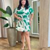 Vestido Feminino Curto Plus Manga Curta com Botões Estampado Verde - Fernanda Ramos Store