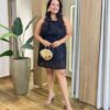 Vestido Feminino Curto Plus sem Bojo Amarração Paetê Preto - Fernanda Ramos Store