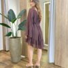 Vestido Feminino Curto Rubi Nula Manga com Transparência Marrom - Fernanda Ramos Store
