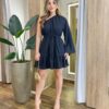 Vestido Feminino Curto Rubi Nula Manga com Transparência Preto - Fernanda Ramos Store