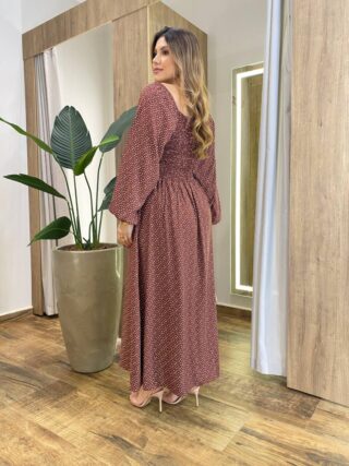 Vestido Feminino Lara Longo sem Bojo Detalhes Estampa Bolinha Marrom - Fernanda Ramos Store