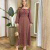 Vestido Feminino Lara Longo sem Bojo Detalhes Estampa Bolinha Marrom - Fernanda Ramos Store