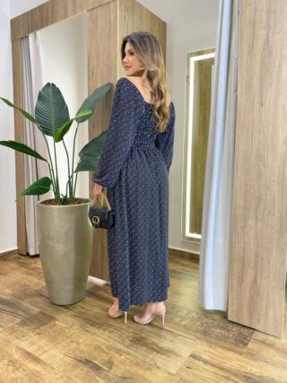 Vestido Feminino Lara Longo sem Bojo Detalhes Estampa Bolinha Preto - Fernanda Ramos Store