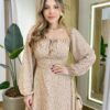 Vestido Feminino Lara Longo sem Bojo Detalhes Estampado Bege - Fernanda Ramos Store