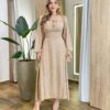 Vestido Feminino Lara Longo sem Bojo Detalhes Estampado Bege - Fernanda Ramos Store