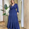 Vestido Feminino Liz Longo sem Bojo Manga Longa Azul Marinho - Fernanda Ramos Store