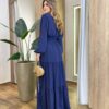 Vestido Feminino Liz Longo sem Bojo Manga Longa Azul Marinho - Fernanda Ramos Store