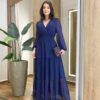 Vestido Feminino Liz Longo sem Bojo Manga Longa Azul Marinho - Fernanda Ramos Store