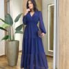 Vestido Feminino Liz Longo sem Bojo Manga Longa Azul Marinho - Fernanda Ramos Store
