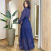 Vestido Feminino Liz Longo sem Bojo Manga Longa Azul Marinho - Fernanda Ramos Store
