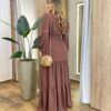 Vestido Feminino Liz Longo sem Bojo Manga Longa Marrom - Fernanda Ramos Store