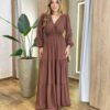 Vestido Feminino Liz Longo sem Bojo Manga Longa Marrom - Fernanda Ramos Store