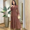 Vestido Feminino Liz Longo sem Bojo Manga Longa Marrom - Fernanda Ramos Store