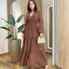 Vestido Feminino Liz Longo sem Bojo Manga Longa Marrom - Fernanda Ramos Store