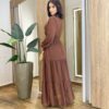 Vestido Feminino Liz Longo sem Bojo Manga Longa Marrom - Fernanda Ramos Store