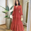 Vestido Feminino Liz Longo sem Bojo Manga Longa TerraCota - Fernanda Ramos Store