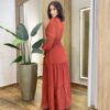 Vestido Feminino Liz Longo sem Bojo Manga Longa TerraCota - Fernanda Ramos Store