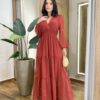 Vestido Feminino Liz Longo sem Bojo Manga Longa TerraCota - Fernanda Ramos Store