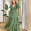 Vestido Feminino Liz Longo sem Bojo Manga Longa Verde - Fernanda Ramos Store