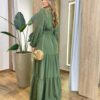 Vestido Feminino Liz Longo sem Bojo Manga Longa Verde - Fernanda Ramos Store