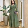 Vestido Feminino Liz Longo sem Bojo Manga Longa Verde - Fernanda Ramos Store
