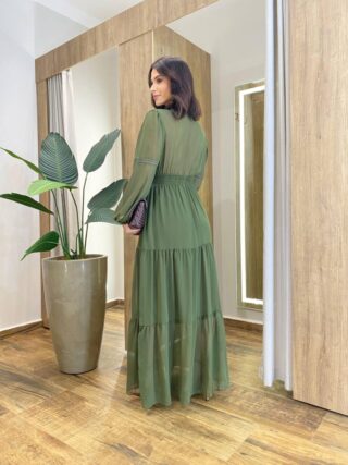 Vestido Feminino Liz Longo sem Bojo Manga Longa Verde - Fernanda Ramos Store