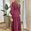 Vestido Feminino Liz Longo sem Bojo Manga Longa Vinho - Fernanda Ramos Store