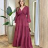 Vestido Feminino Liz Longo sem Bojo Manga Longa Vinho - Fernanda Ramos Store