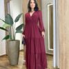 Vestido Feminino Liz Longo sem Bojo Manga Longa Vinho - Fernanda Ramos Store